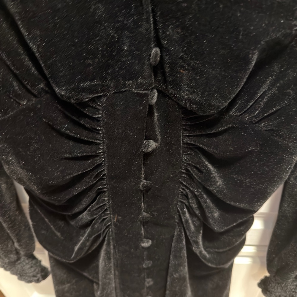 Zara Black Velvet Long Sleeve Ruched Dress